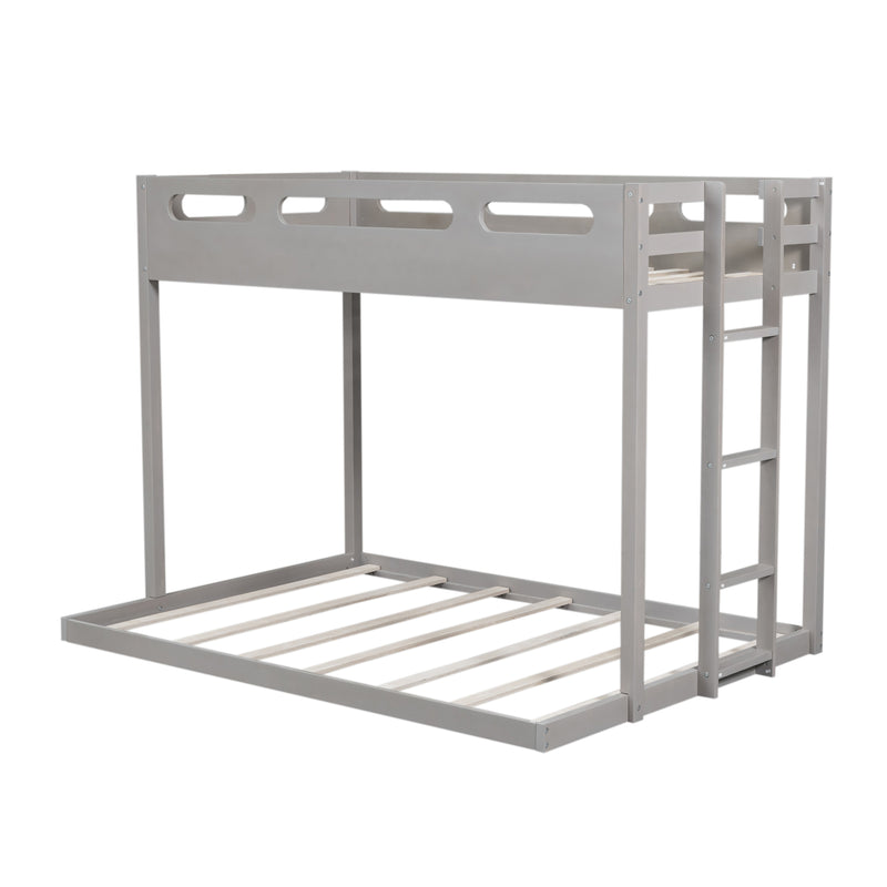 Twin over Full Bunk Bed with Built-in Ladder,Gray