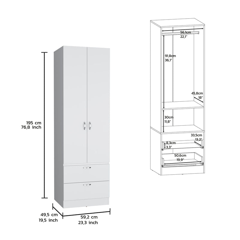 Armoire Organiser, Two Shelves, Rod, Double Door Cabinet Armoire