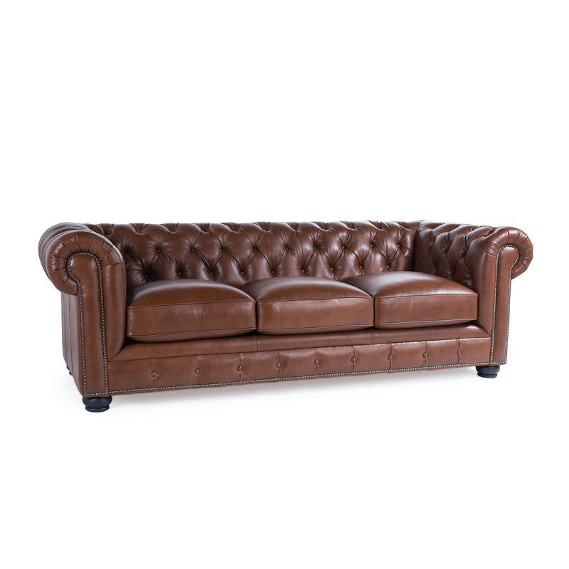 Traditional Tufted Leather Chesterfield Nailhead Sofa