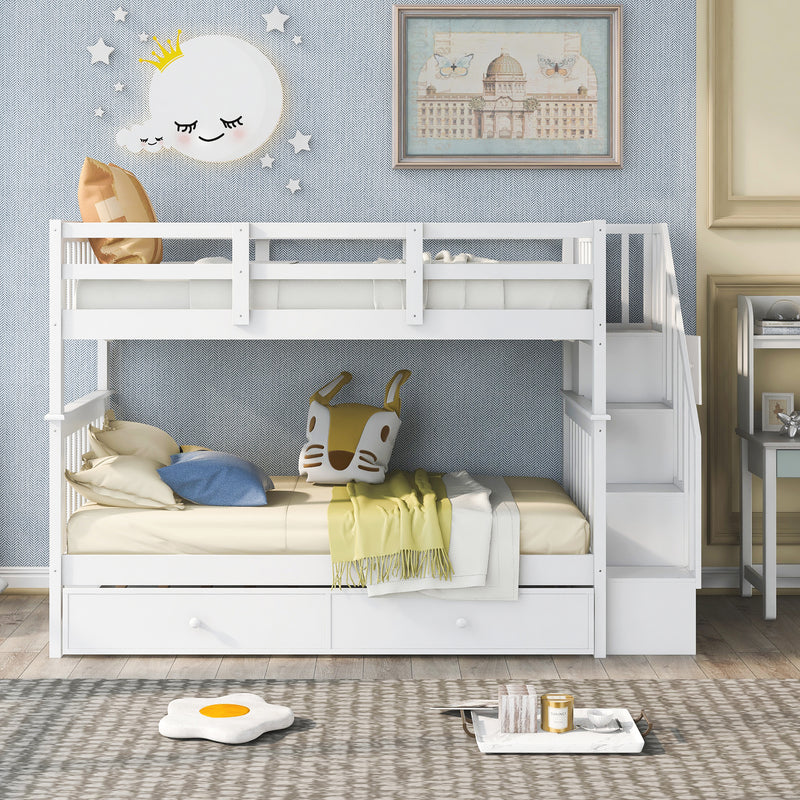 Stairway Twin-Over-Twin Bunk Bed with Twin size Trundle for Bedroom, Dorm, Adults, White( old sku: LP000209AAK )