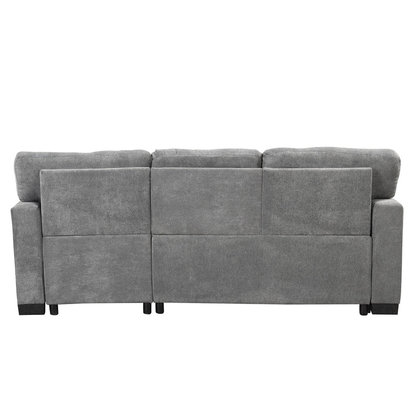 Stylish And Functional Light Chaise Lounge Sectional With Storage Rack Pull-Out Bed Drop Down Table And USB Charger