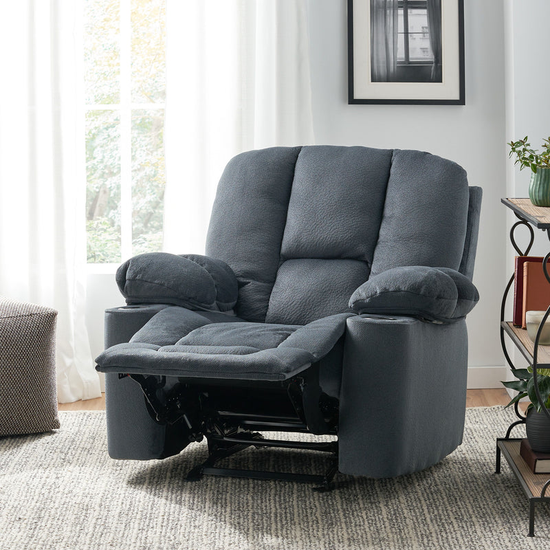 Luxurious Manual Recliner Chair With Skin-Friendly Fabric And Dual Cup Holders