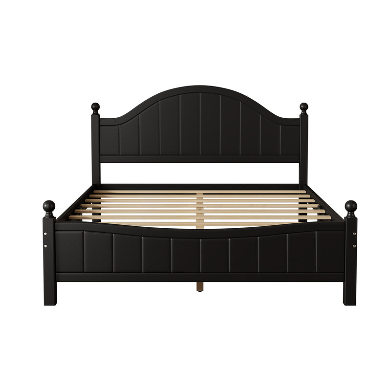 Traditional Concise Style Black Solid Wood Platform Bed, No Need Box Spring, Queen