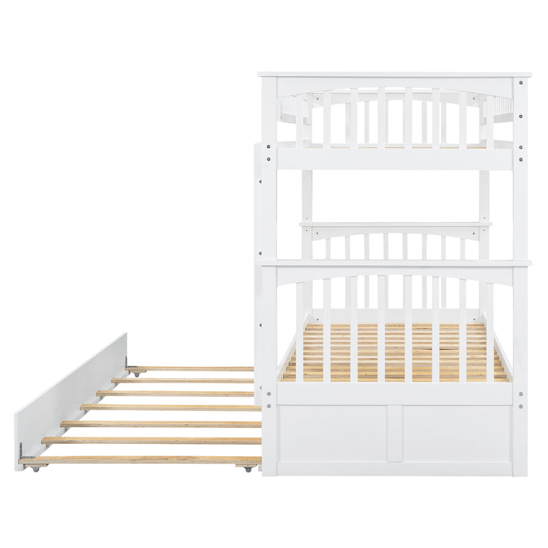 Twin over Twin Bunk Bed with Twin Size Trundle, Convertible Beds, White