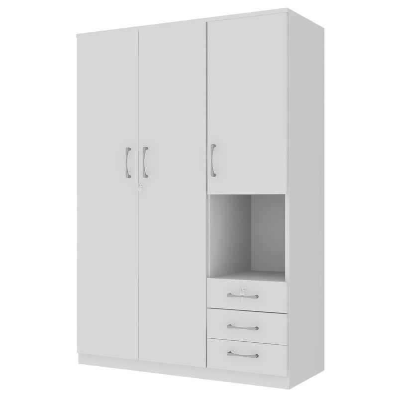 2 Doors Wooden Wardrobe Storage For Bedroom, With Shelves And 3 Drawers