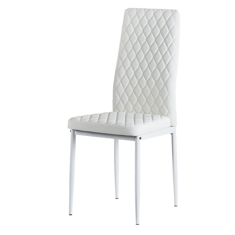 White modern minimalist dining chair fireproof leather sprayed metal pipe diamond grid pattern restaurant home conference chair set of 6