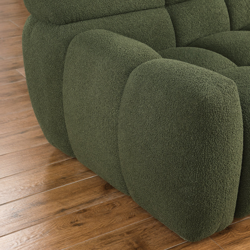 87.4 length ,35.83" deepth ,human body structure for USA people,  marshmallow sofa,boucle sofa ,3 seater, OLIVE GREEN BOUCLE