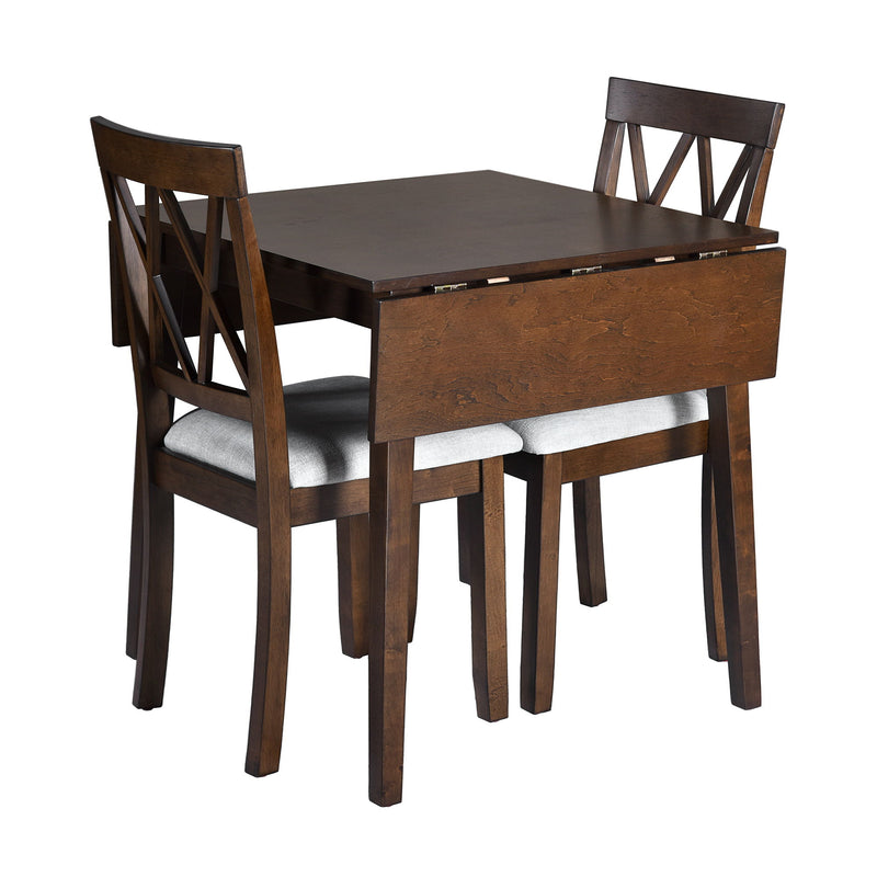 3 Piece Kitchen Dining Set With Drop Leaf Dining Table And 2 Dining Upholstered Chairs, Dining Room Set For Small Places - Brown