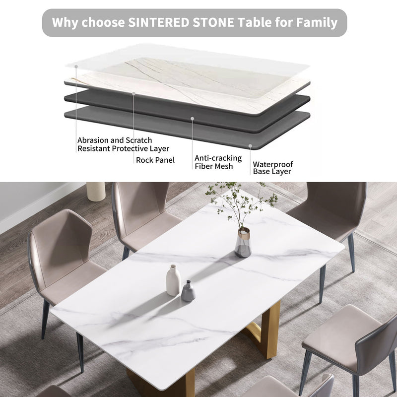 Modern Artificial Stone White Straight Edge Metal Leg Dining Table