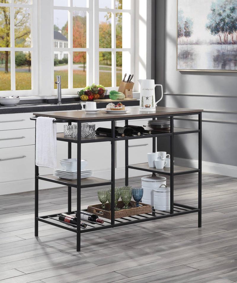 Lona - Kitchen Island - Rustic Oak / Black