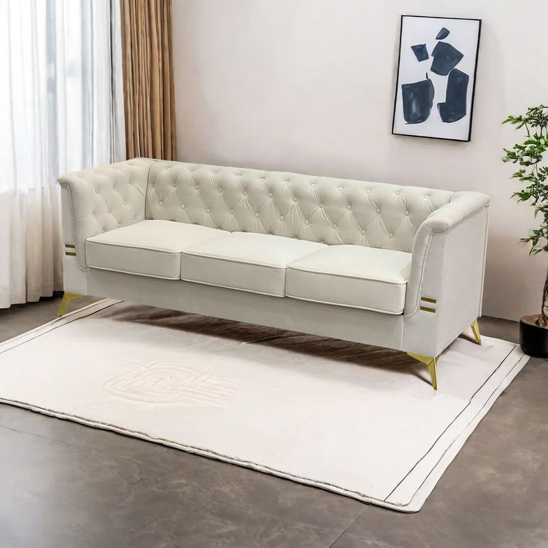 Luxurious Velvet Sofa With Gold Legs, Modern Chesterfield Design, Tufted Upholstery, 3 Seat Couch For Living Room And Office