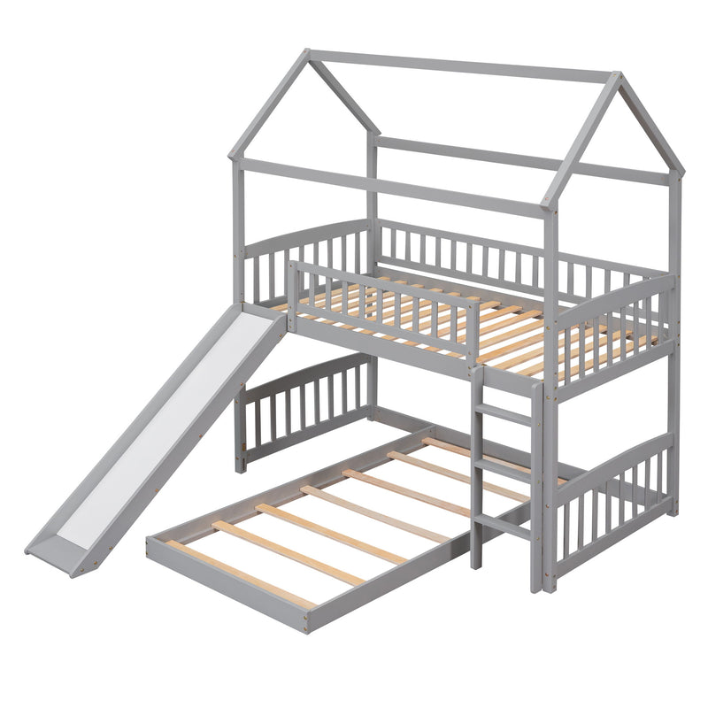 Twin Over Twin Bunk Bed With Slide, House Bed With Slide