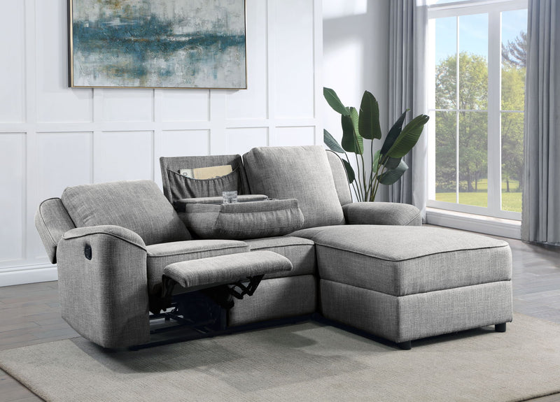 Destiny - Linen Sectional Sofa With Dropdown Table - Gray