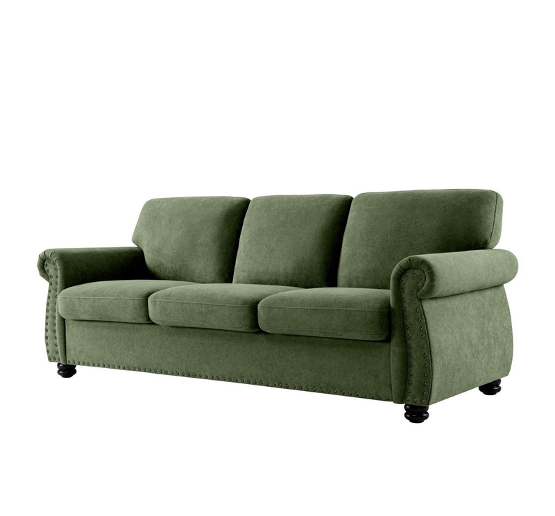 Soft Sofa, Upholstered 3 Seater Couch With High Density Foam, Loose Back Cushions And Turned Legs