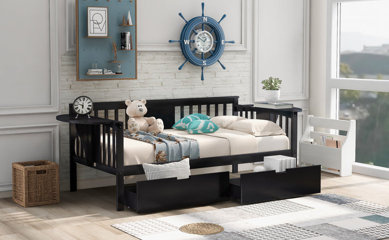 Twin size Daybed with Two Drawers, Wood Slat Support, Espresso