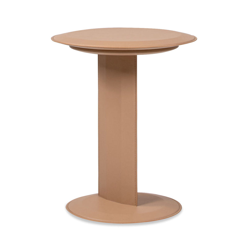 Mode - Leatherette Round C-Shaped Sofa Side Table - Saddle Brown