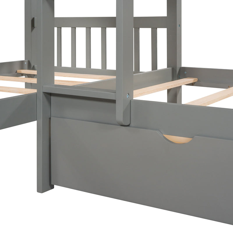 Twin L Shaped Bunk Bed With Drawers