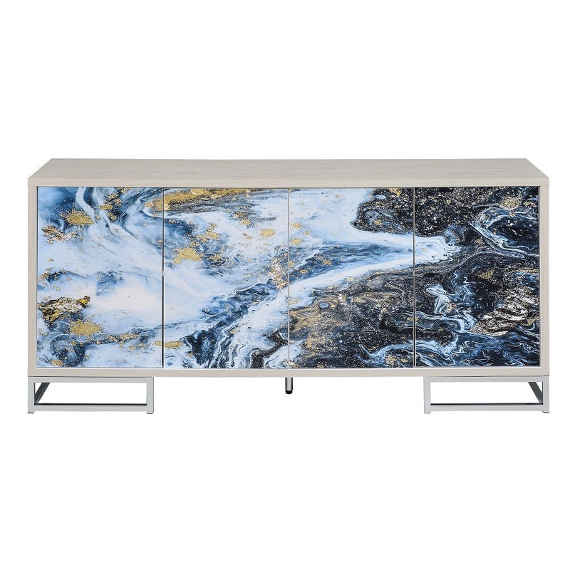 Liam - Console Cabinet - Blue Marble Print & Chrome