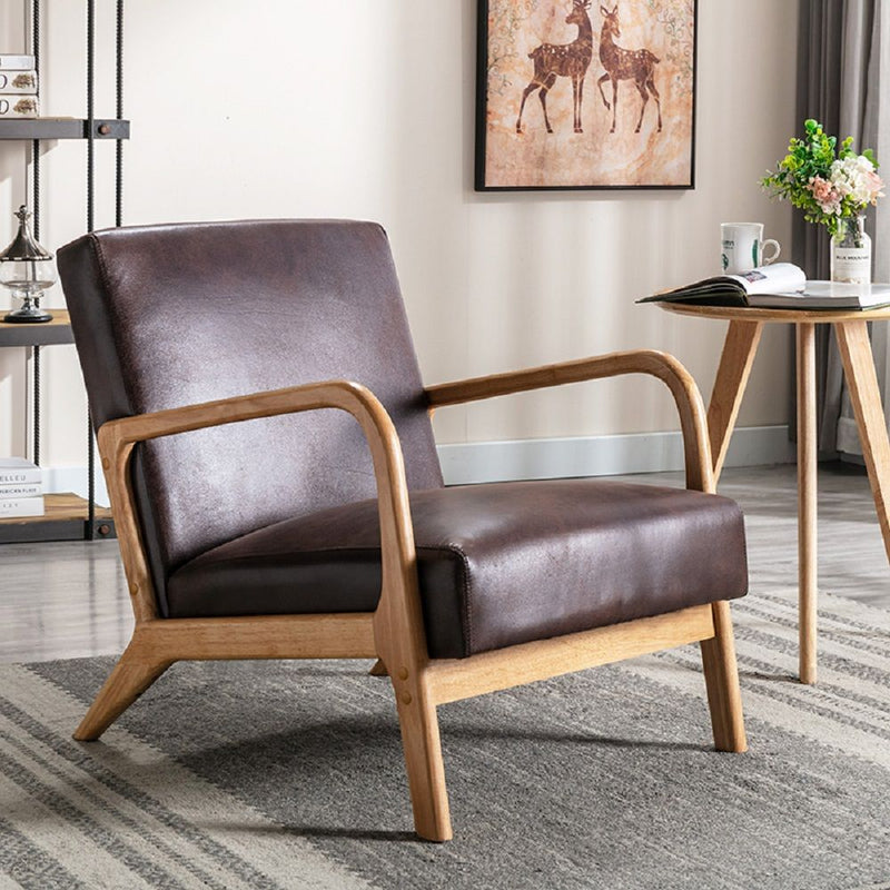 Classic Mid-Century Modern Accent Chairs, Open Framed Armchair With Cushioning Brown - Dark Brown