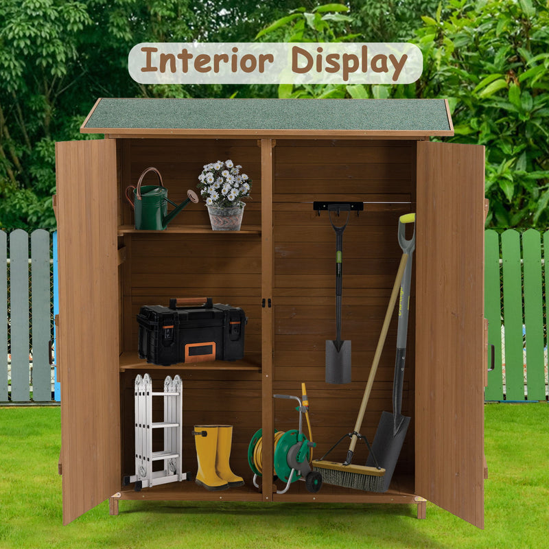 Outdoor Storage Shed With Lockable Door, Wooden Tool Storage Shed With Detachable Shelves & Pitch Roof