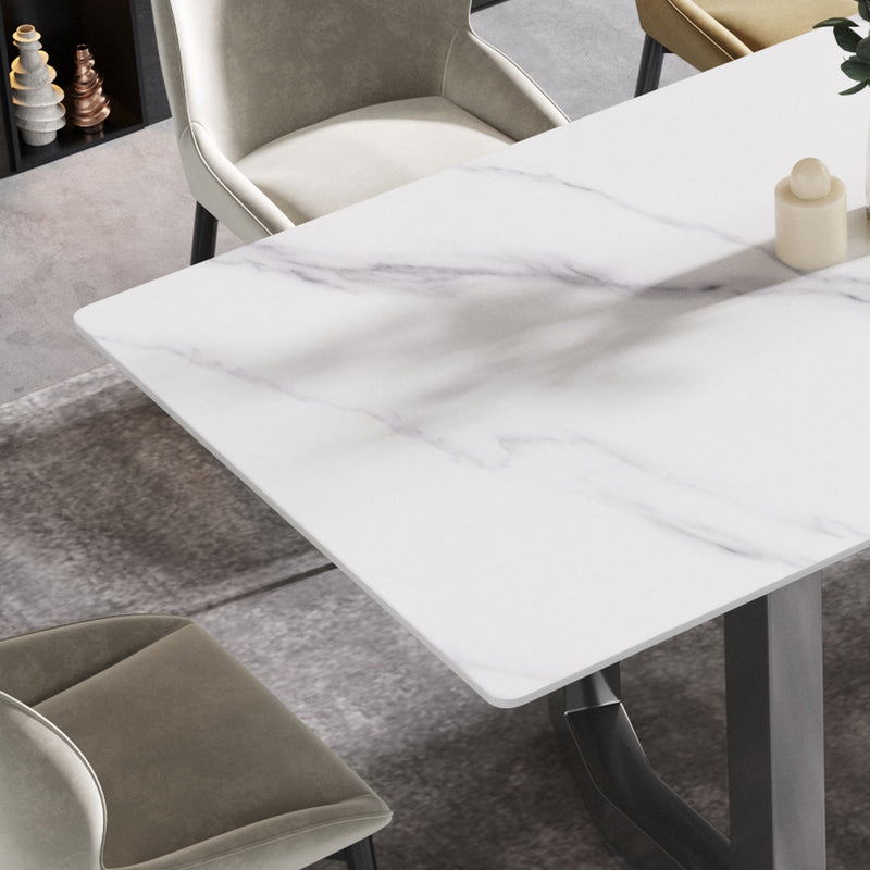 Modern Artificial Stone White Straight Edge Metal Leg Dining Table