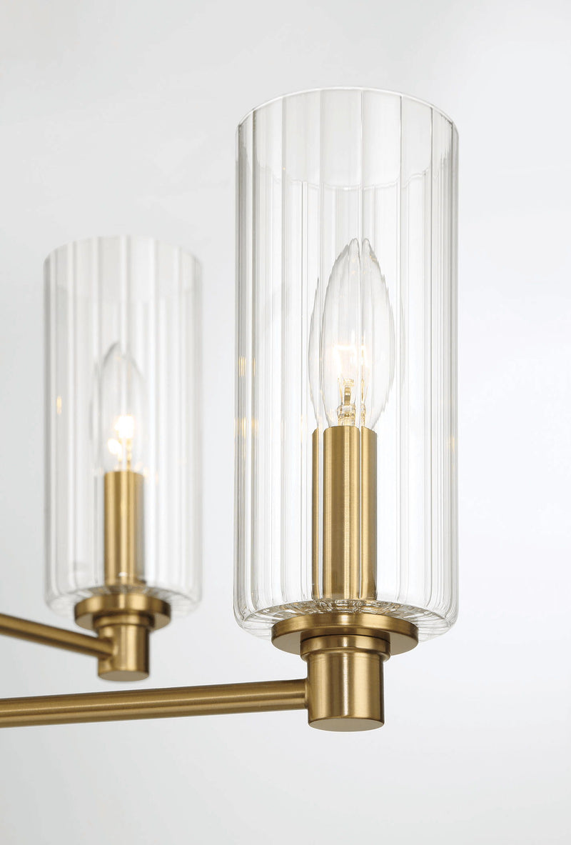 Timeless - 6 Lights Chandelier With Clear Ribbed Satin - Antique Brass / Clear / Gold