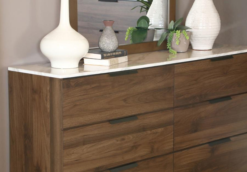 Mays - 6-Drawer Dresser With Mirror - Walnut