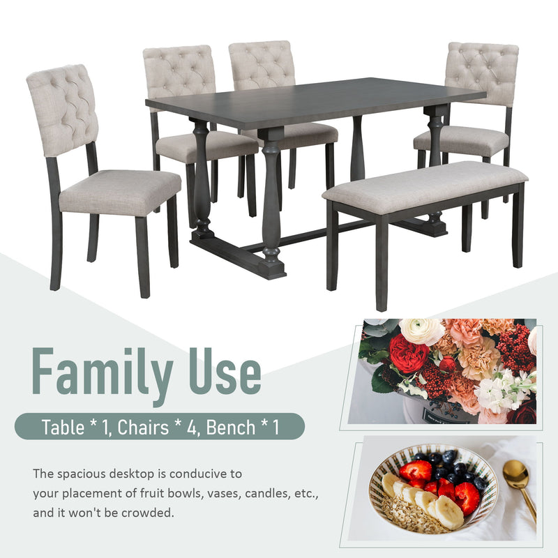 6 Piece Dining Table And Chair Set With Special-Shaped Legs And Foam-Covered Seat Backs&Cushions For Dining Room