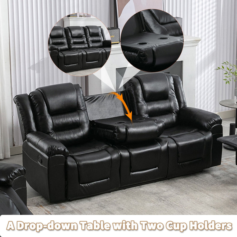 Home Theater Recliner Set Manual Recliner Chair With Wide Armrest, Two Built-In Cup Holders For Living Room