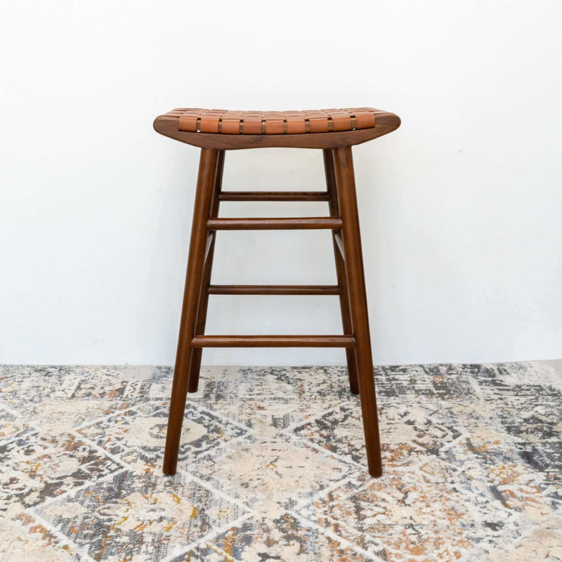 Maya - Genuine Leather Stool - Rustic / Tan