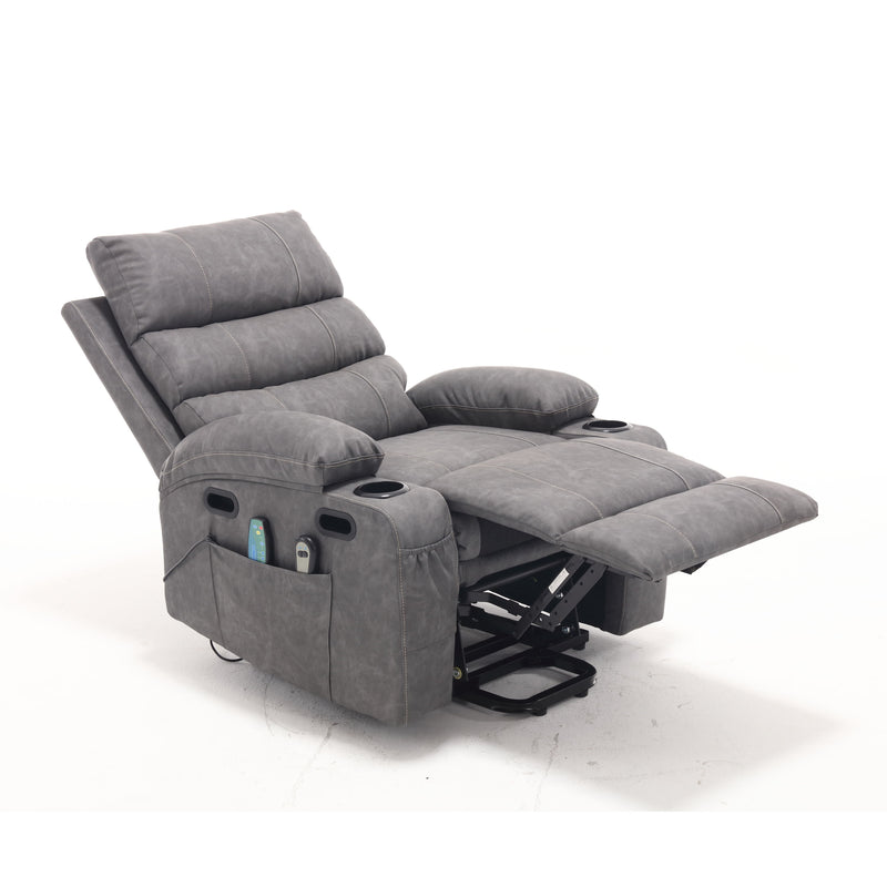 Large Size Electric Power Lift Recliner Chair Sofa For Elderly, 8 Point Vibration Massage And Lumber Heat, Remote Control, Side Pockets And Cup Holders