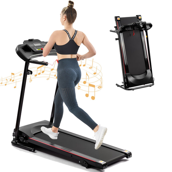 Folding Treadmill With Incline 2.5Hp 12Km / H Electric Treadmill For Home Foldable, Bluetooth Music Cup Holder Heart Rate Sensor Walking Running Machine For Indoor Home Gym Exercise Fitness - Black