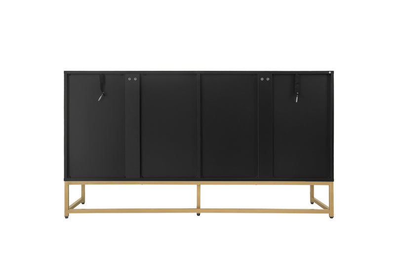 Carved 4 Door Sideboard, Sideboard Buffet Cabinet With Storage, Modern Coffee Bar Cabinet With Adjustable Shelf For Living Room, Diningroom, Kitchen - Black