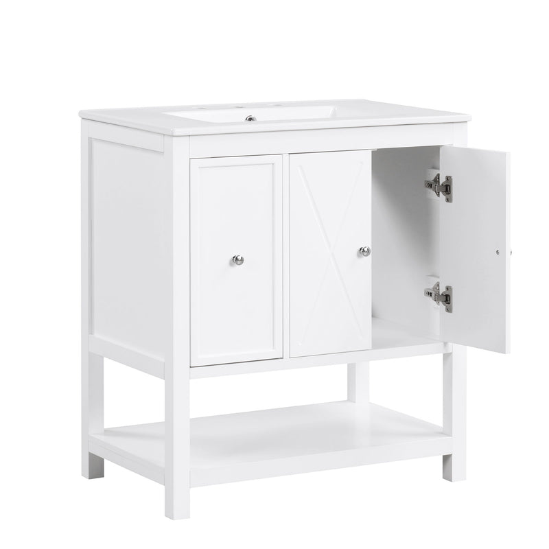 Bathroom Vanity With Sink Top, Bathroom Vanity Cabinet With Two Doors And One Drawer, MDF Boards, Solid Wood, One Package - White