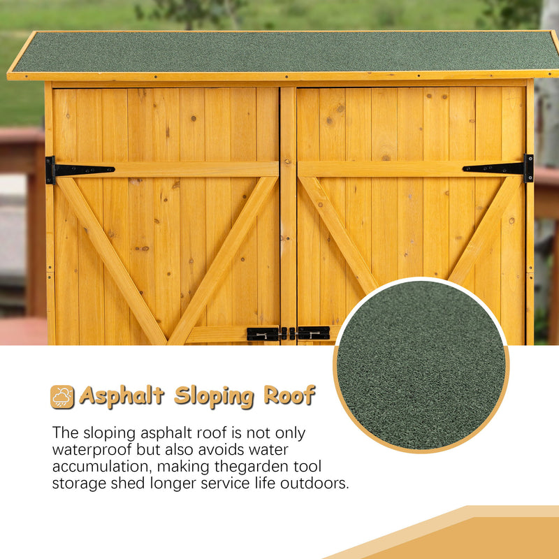 Outdoor Storage Shed With Lockable Door, Wooden Tool Storage Shed With Detachable Shelves & Pitch Roof - Natural