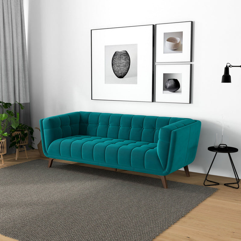 Addison - Small Velvet Sofa - Brown / Teal