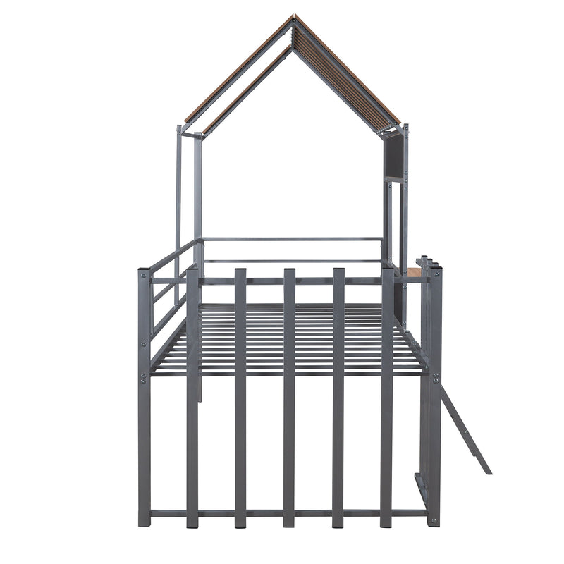 Twin Size Loft Bed With Roof, Window, Guardrail, Ladder