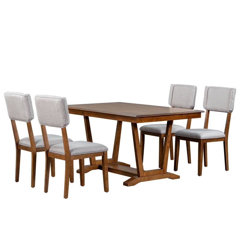 Topmax - 5 Piece Rustic Dining Table Set With 4 Upholstered Chairs, Rectangular Dining Table With Trestle Table Base