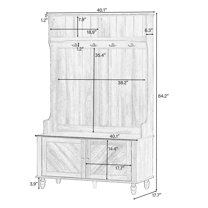 Hall Tree With 4 Hooks, Coat Hanger, Entryway Bench, Storage Bench, 3 In 1 Design, For Entrance, Hallway