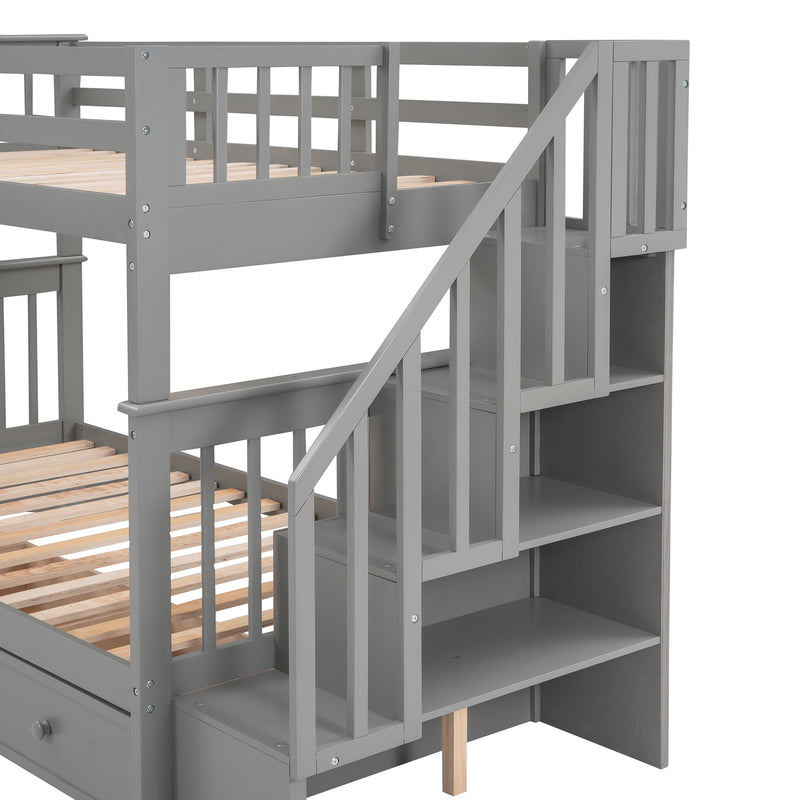 Stairway Twin-Over-Twin Bunk Bed with Three Drawers for Bedroom, Dorm - Gray(Old SKU: LP000309AAE)