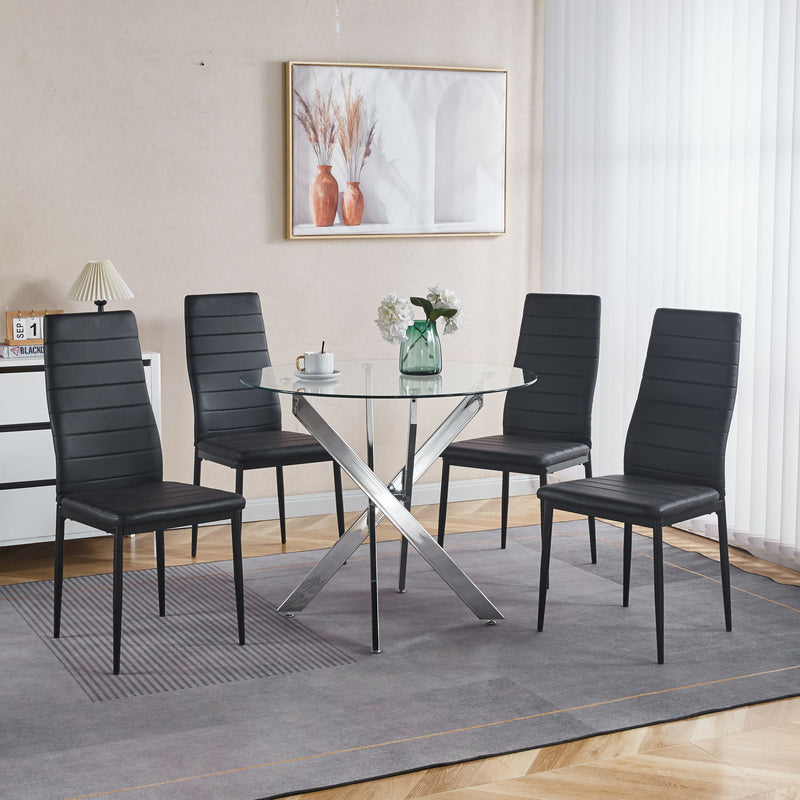 5 Pieces Dining Set, Table Metal Leg Mid-Century Dining Table For 4 - 6 People With Glass Table Top, Pedestal Dining Table