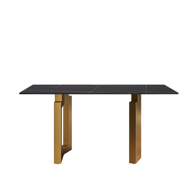 Modern Artificial Stone Black Straight Edge Metal Leg Dining Table