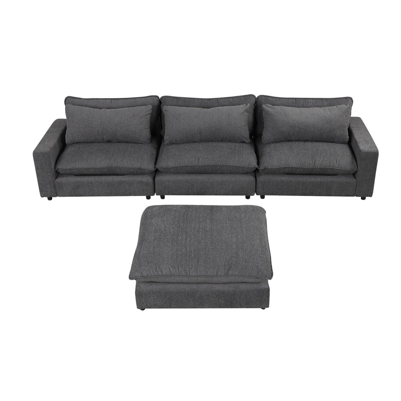 Sectional Sofa Cloud Sofa Chenille Upholstered Sofa Couch With Movable Ottoman, Comfortable Seat Cushions, Charging Ports And Three Back Pillows For Living Room