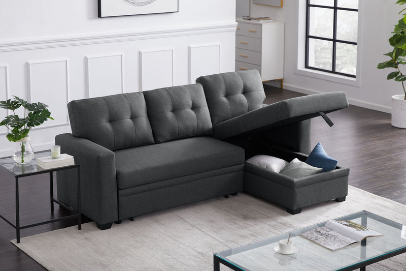 Upholstered Cushions Pull Out Sectional Sofa With Chaise