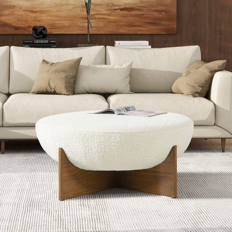 Bali - Round Upholstered Cocktail Ottoman - Natural / Ivory White