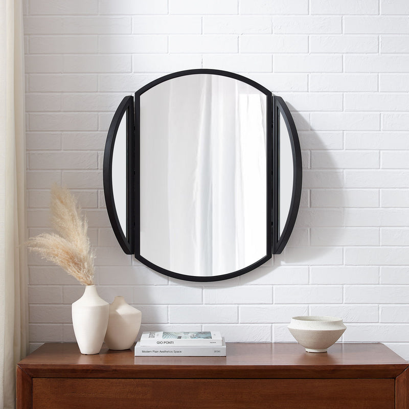 Modern Hinge Round Wall Mirror - Black