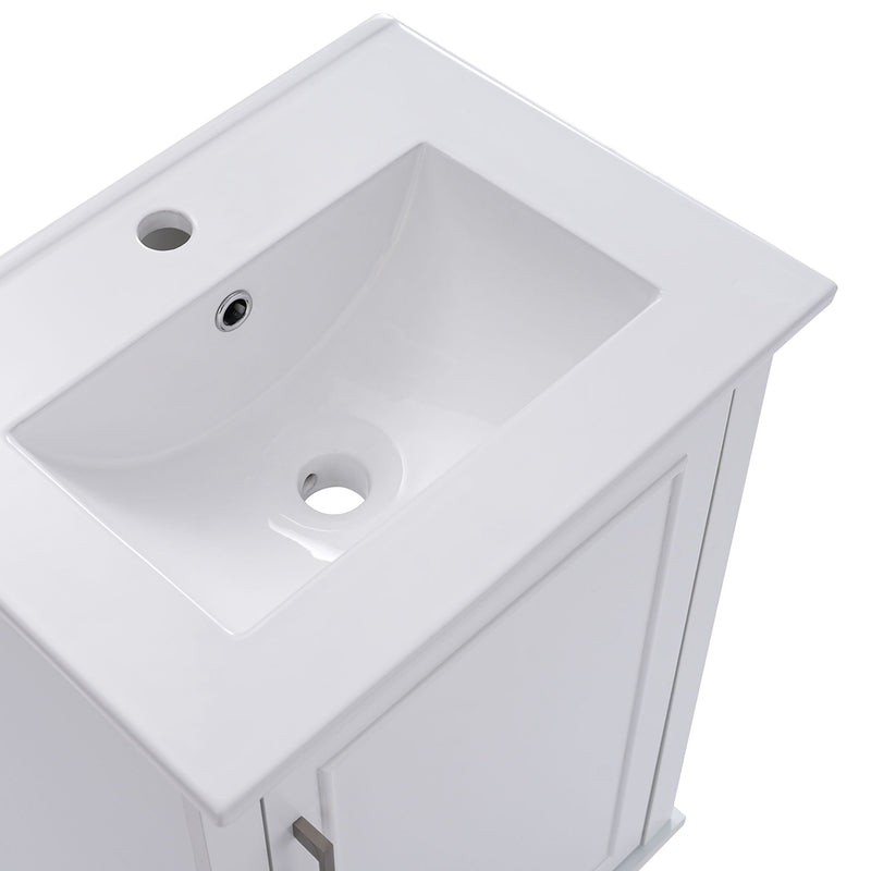 Modern Small Bathroom Vanity Cabinet With Ceramic Basin, Ample Storage, 1 Soft Close Door