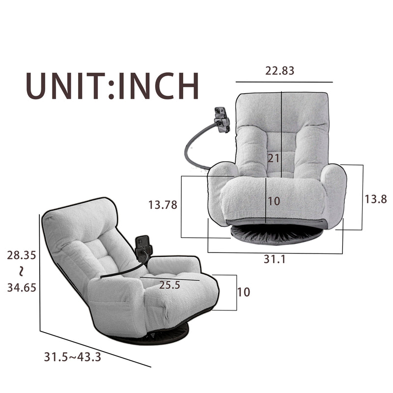 Adjustable Head And Waist Game Chair, Lounge Chair 360 Degree Rotatable - Gray