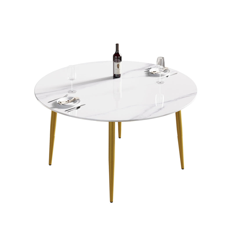 Modern Man-Made Stone Round Metal Dining Table-Position For 6 People