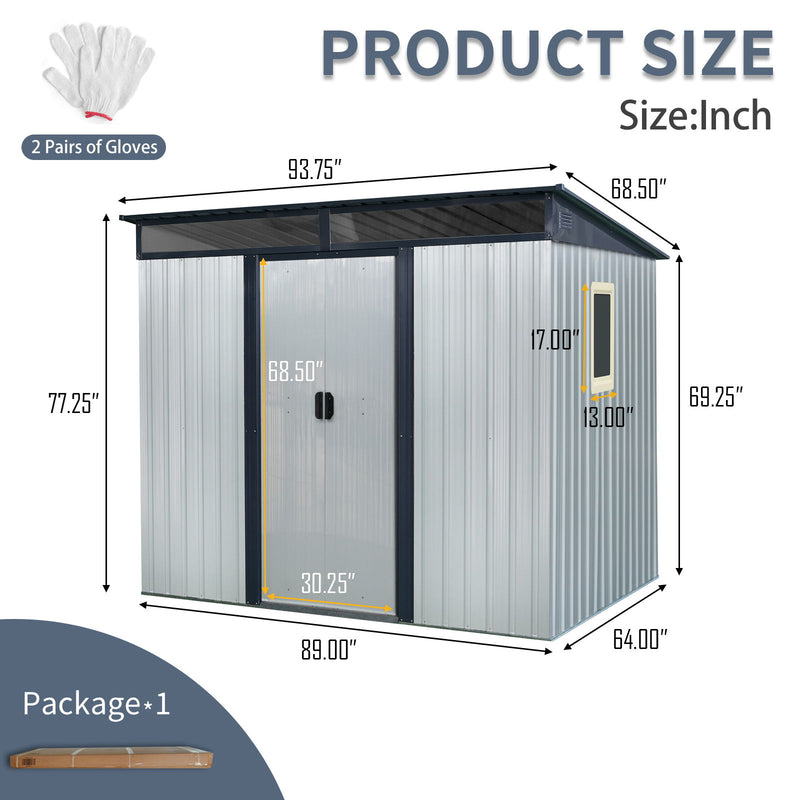 Outdoor Metal Storage Shed With Window And Transparent Plate For Garden, Lawn